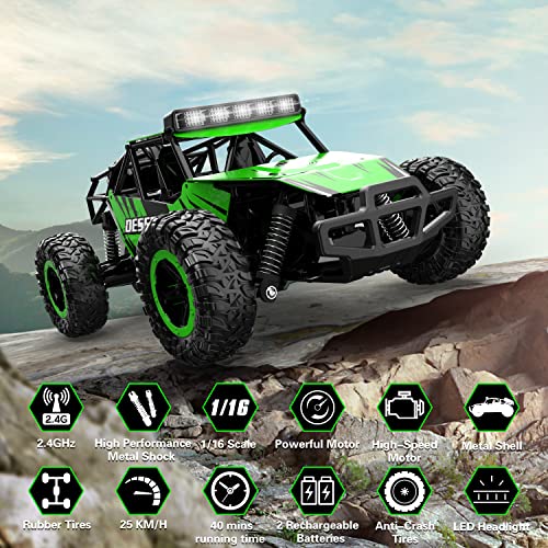 RACENT Remote Control Car, 2.4Ghz High Speed 20KPH RC Cars for Boys, 1:16 Scale All Terrain Monster Truck Off Road RC Truck Electric Toys with Headlight and Rechargeable Batteries for Kids & Adults