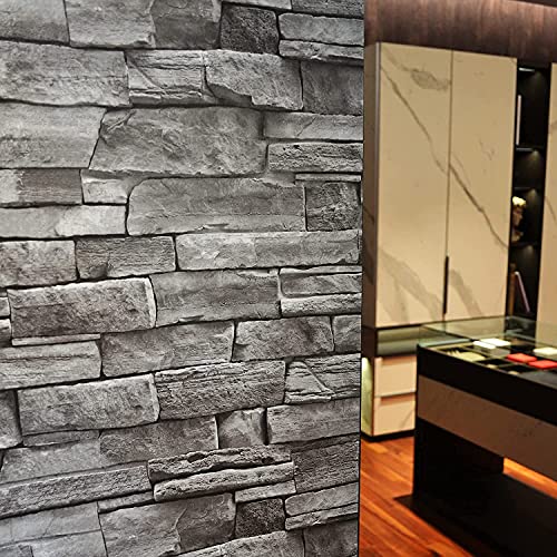 auxua Brick Wallpaper Peel and Stick for Bathroom Bedroom,Faux 3D Brick Waterproof Grey Wall Paper Self Adhesive,Removable Vintage Stone Contact Vinyl Gray Wallpaper (17.7"x394")