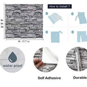 auxua Brick Wallpaper Peel and Stick for Bathroom Bedroom,Faux 3D Brick Waterproof Grey Wall Paper Self Adhesive,Removable Vintage Stone Contact Vinyl Gray Wallpaper (17.7"x394")