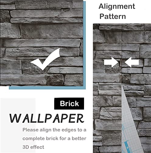 auxua Brick Wallpaper Peel and Stick for Bathroom Bedroom,Faux 3D Brick Waterproof Grey Wall Paper Self Adhesive,Removable Vintage Stone Contact Vinyl Gray Wallpaper (17.7"x394")