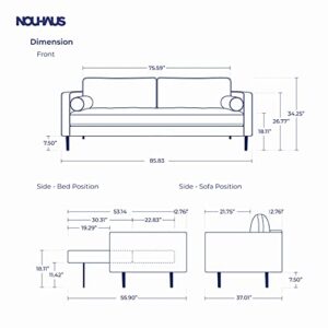 Nouhaus Module, Sleeper Sofa Bed Couch. 7ft Luxury Convertible Sofa Futon Bed with No Roll Together Latex. Moss Woven Pull Out Couch Bed for Bedroom Couch, Small Apartment Furniture Sofas or RV Couch