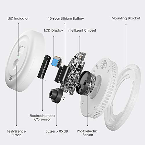 X-Sense 10-Year Battery Smoke and Carbon Monoxide Detector with LCD Display, Dual Sensor Smoke and CO Alarm Complies with UL 217 & UL 2034 Standards, Auto-Check, SC08, 5-Pack