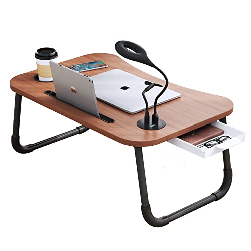 Highger Lap desks for Laptop and Writing with Light and Fan,Bed Table Lap Bed Tray with Storage Drawer,USB Port and Cup Holder,Laptop Stands Tray for Breakfast and Reading