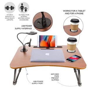 Highger Lap desks for Laptop and Writing with Light and Fan,Bed Table Lap Bed Tray with Storage Drawer,USB Port and Cup Holder,Laptop Stands Tray for Breakfast and Reading