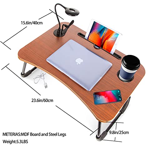 Highger Lap desks for Laptop and Writing with Light and Fan,Bed Table Lap Bed Tray with Storage Drawer,USB Port and Cup Holder,Laptop Stands Tray for Breakfast and Reading