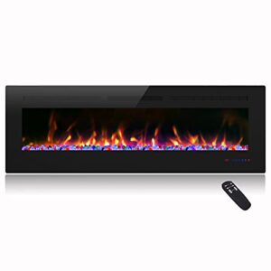 cheerway 60 inch electric fireplace with heater, wall mounted & recessed electric fireplace insert, linear wall fireplace w/thermostat, 13×13 flame color, remote & touch control w/timer, 750w/1500w