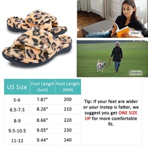 Git-up Women's Memory Foam Slippers with Arch Support Adjustable Hook and Loop Slippers Diabetic Open Toe Soft Bedroom House Slippers for Indoor Outdoor Shoes LEOPARD US 6.5/7.5