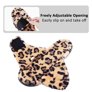 Git-up Women's Memory Foam Slippers with Arch Support Adjustable Hook and Loop Slippers Diabetic Open Toe Soft Bedroom House Slippers for Indoor Outdoor Shoes LEOPARD US 6.5/7.5
