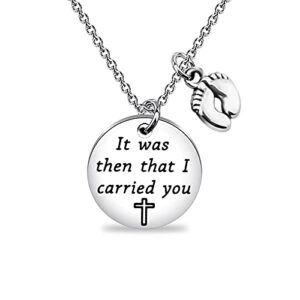 fustmw it was then that i carried you necklace footprints in the sand poem gifts christian jewelry religious gifts (silver)