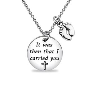 FUSTMW It Was Then That I Carried You Necklace Footprints In the Sand Poem Gifts Christian Jewelry Religious Gifts (silver)