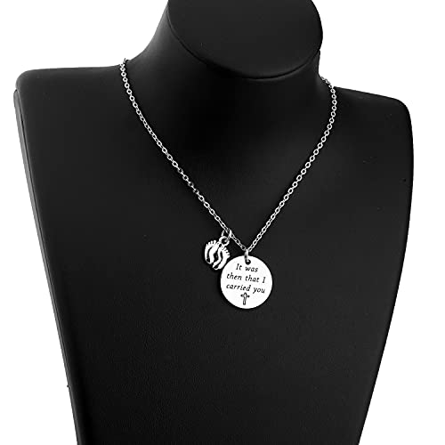 FUSTMW It Was Then That I Carried You Necklace Footprints In the Sand Poem Gifts Christian Jewelry Religious Gifts (silver)