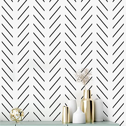 Erfoni Black and White Peel and Stick Wallpaper Modern Herringbone Contact Paper for Bathroom 17.7inch x 196.8inch Geometric Removable Wall Paper Peel and Stick Strip Self Adhesive Contact Paper