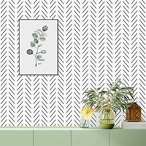 Erfoni Black and White Peel and Stick Wallpaper Modern Herringbone Contact Paper for Bathroom 17.7inch x 196.8inch Geometric Removable Wall Paper Peel and Stick Strip Self Adhesive Contact Paper