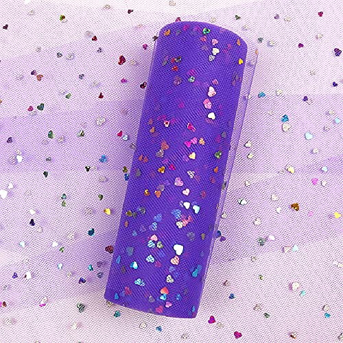 Yuanchuan Laser Glitter Tulle Rolls 6 inch x 10 Yards (30 feet) Purple Tulle Rolls Spool Fabric Tutu for DIY Skirts Wedding Gift Wrap Sewing Crafting Bow Bridal Decorations Birthday Party (Purple)