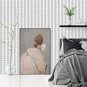 Erfoni Black and White Peel and Stick Wallpaper Modern Herringbone Contact Paper for Bathroom 17.7inch x 196.8inch Geometric Removable Wall Paper Peel and Stick Strip Self Adhesive Contact Paper