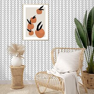 Erfoni Black and White Peel and Stick Wallpaper Modern Herringbone Contact Paper for Bathroom 17.7inch x 196.8inch Geometric Removable Wall Paper Peel and Stick Strip Self Adhesive Contact Paper