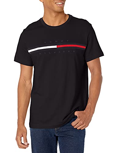 Tommy Hilfiger mens Short Sleeve Logo T-shirt T Shirt, Jet Black, Large US