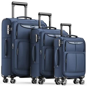 showkoo luggage sets, softside lightweight expandable durable suitcase with tsa lock and double spinner wheels, 3 piece (20in24in28in, blue)