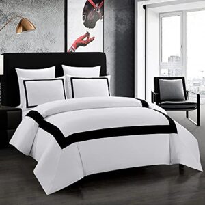 osvino hotel duvet cover set queen size 3pcs microfiber black line pattern bedding collection ultra soft breathable duvet cover with pillowcases