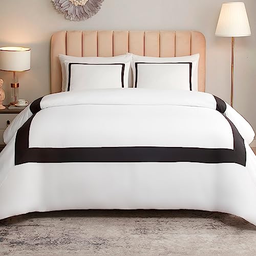 OSVINO Hotel Duvet Cover Set Queen Size 3Pcs Microfiber Black Line Pattern Bedding Collection Ultra Soft Breathable Duvet Cover with Pillowcases