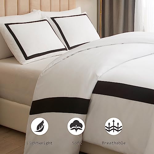 OSVINO Hotel Duvet Cover Set Queen Size 3Pcs Microfiber Black Line Pattern Bedding Collection Ultra Soft Breathable Duvet Cover with Pillowcases