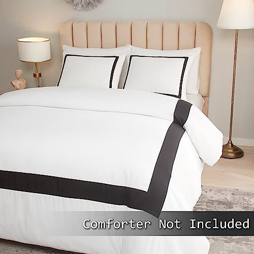 OSVINO Hotel Duvet Cover Set Queen Size 3Pcs Microfiber Black Line Pattern Bedding Collection Ultra Soft Breathable Duvet Cover with Pillowcases
