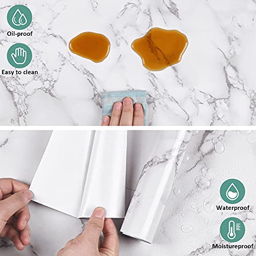 Caltero Marble Contact Paper 15.7" x 118" White Grey Marble Wallpaper Peel and Stick Glossy Marble Contact Paper Self Adhesive Contact Paper for Countertop Kitchen Cabinets Bathroom