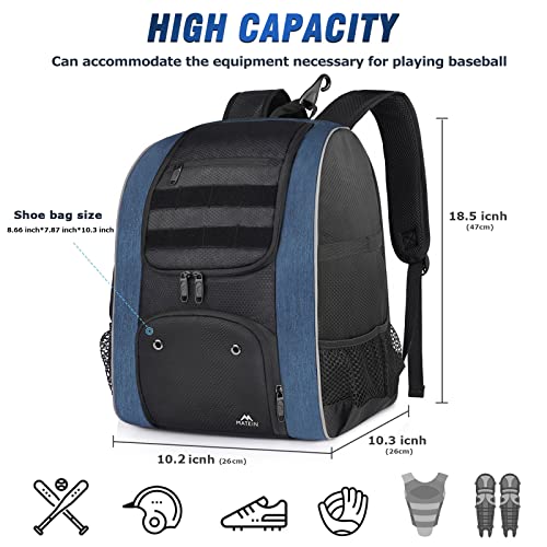 MATEIN Baseball Backpack, Lightweight Softball Bag with Shoes Compartment for Men, Large Capacity Baseball Bags Gift for Adults with Fence Hook Hold 4 Tee Ball Bats, TBall Gear, Helmet