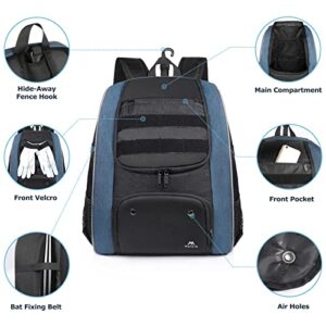 MATEIN Baseball Backpack, Lightweight Softball Bag with Shoes Compartment for Men, Large Capacity Baseball Bags Gift for Adults with Fence Hook Hold 4 Tee Ball Bats, TBall Gear, Helmet