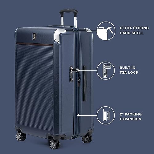 Travelpro Platinum Elite Hardside Expandable Spinner Wheel Luggage TSA Lock Hard Shell Polycarbonate Suitcase, True Navy Blue, Checked Large 28-Inch