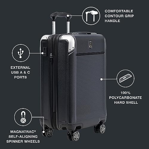 Travelpro Platinum Elite Hardside Expandable Spinner Wheel Luggage TSA Lock Hard Shell Polycarbonate Suitcase, Shadow Black, Carry on 21-Inch