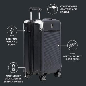 Travelpro Platinum Elite Hardside Expandable Spinner Wheel Luggage TSA Lock Hard Shell Polycarbonate Suitcase, Shadow Black, Compact Carry on 20-Inch