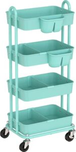 simplehouseware 4-tier multifunctional rolling utility cart with basket dividers and hanging buckets, turquoise