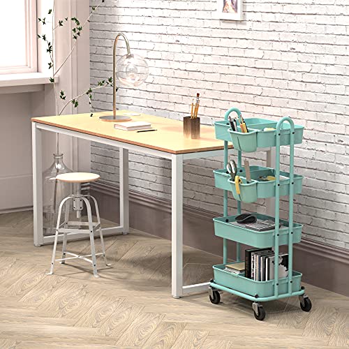 SimpleHouseware 4-Tier Multifunctional Rolling Utility Cart with Basket Dividers and Hanging Buckets, Turquoise