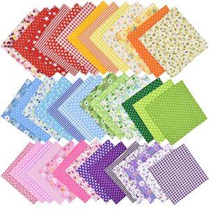 42pcs 10"x10" quilting cotton fabric squares sheets pre-cut multi-color design printed floral craft fabric for diy sewing scrapbooking quilting craft patchwork (red/pink/yellow/green/blue/purple)