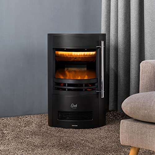 Oak PLUS Freestanding Electric Fireplace with 3D Flame Log Effect, Portable Indoor Space Heater Stove, 25.5" H, Black