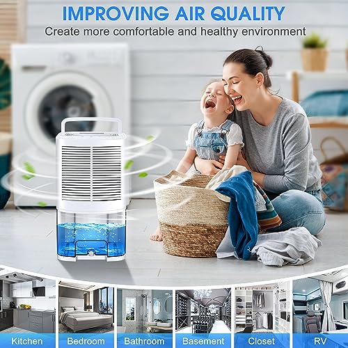 Gocheer Upgrated Dehumidifier for Basement Home, Small Portable Dehumidifiers for Room Home with Drain Hose, 68oz (2000ML) 8000 Cubic Feet 800 Sq.ft, Quiet Dehumidifiers for Bathroom RV Bedroom Closet Kitchen