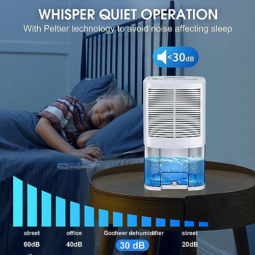Gocheer Upgrated Dehumidifier for Basement Home, Small Portable Dehumidifiers for Room Home with Drain Hose, 68oz (2000ML) 8000 Cubic Feet 800 Sq.ft, Quiet Dehumidifiers for Bathroom RV Bedroom Closet Kitchen