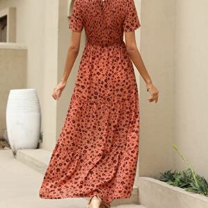 Maggeer 2023 Womens Summer and Fall Maxi Dress Modest Smocked Tiered Floral Short Sleeve Dress for Women Floral XL