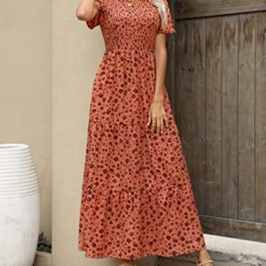 Maggeer 2023 Womens Summer and Fall Maxi Dress Modest Smocked Tiered Floral Short Sleeve Dress for Women Floral XL