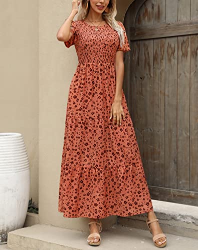 Maggeer 2023 Womens Summer and Fall Maxi Dress Modest Smocked Tiered Floral Short Sleeve Dress for Women Floral XL