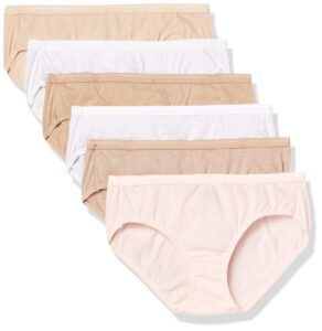 hanes ultimate women's 6-pack breathable cotton hipster panty, soft taupe, white, nude, light buff, nude heather, sugar flower sweet dot, 5