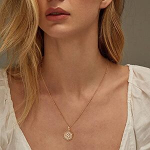 Turandoss Layered Initial Necklaces for Women, 14K Gold Plated Cute Bar Necklace Layering Hexagon Letter Pendant Bead Chain Necklace Gold Layered Necklaces Jewelry Gifts for Women (B)