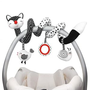 euyecety baby spiral plush toys, black white stroller toy stretch & spiral activity toy car seat toys, hanging rattle toys for crib mobile, newborn sensory toy best gift for 0 3 6 9 12 months baby-fox