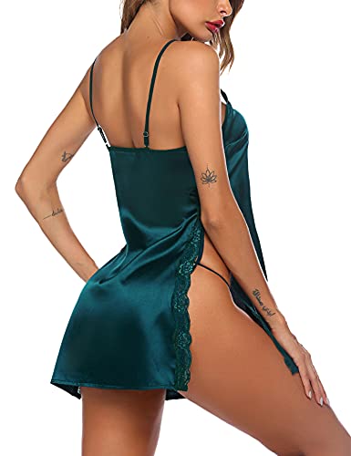 Avidlove Women Babydoll For Women Satin Nightwear Lace Chemise Sexy Nightgown (X-Large, Green)