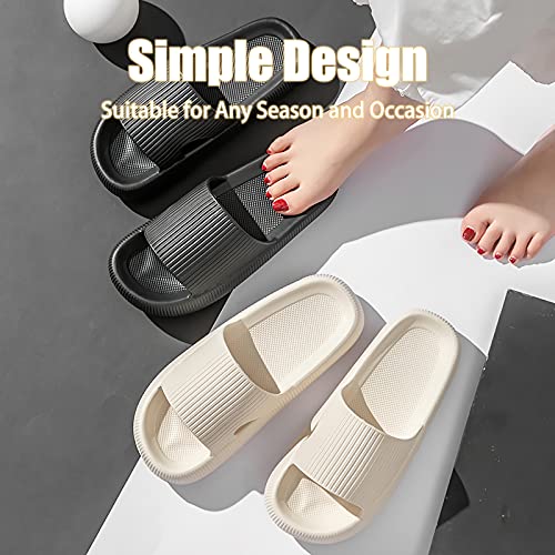 rosyclo Cloud Slides for Women and Men, Pillow House Slippers Super Soft Comfy Non-Slip Massage Bathroom Shower Shoes Cloud Cushion Slide Sandals for Indoor Outdoor, Size 8 7.5 8.5 Tan Beige Nude