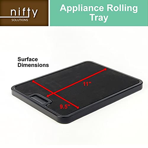 Nifty Small Appliance Rolling Tray - Black, Home Kitchen Counter Organizer, Integrated Rolling System, Non-Slip Pad Top for Coffee Maker, Stand Mixer, Blender, Toaster