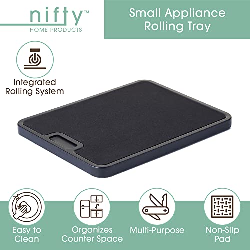 Nifty Small Appliance Rolling Tray - Black, Home Kitchen Counter Organizer, Integrated Rolling System, Non-Slip Pad Top for Coffee Maker, Stand Mixer, Blender, Toaster