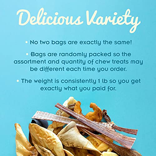 Pawstruck Bizarre Assorted Natural Dog Treats, Pet Food, Long Lasting Chews for All Breeds, Beef Flavor, Animal Ears, Bones & Jerkies, Rawhide Alternative for Aggressive Chewersy, Bargain Bag - 1 lb