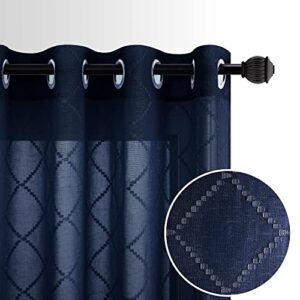 koufall navy blue curtains 84 inch length for living room 2 panels set grommet semi sheer light filtering curtains for bedroom